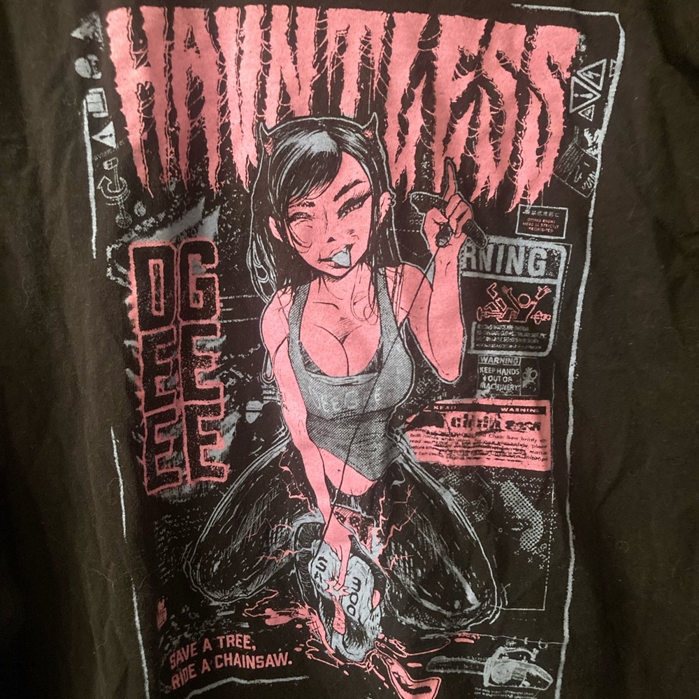 Hauntless Brand Long Sleeve Graphic Tee - Pink and Blue Sexy Anime Chainsaw Girl